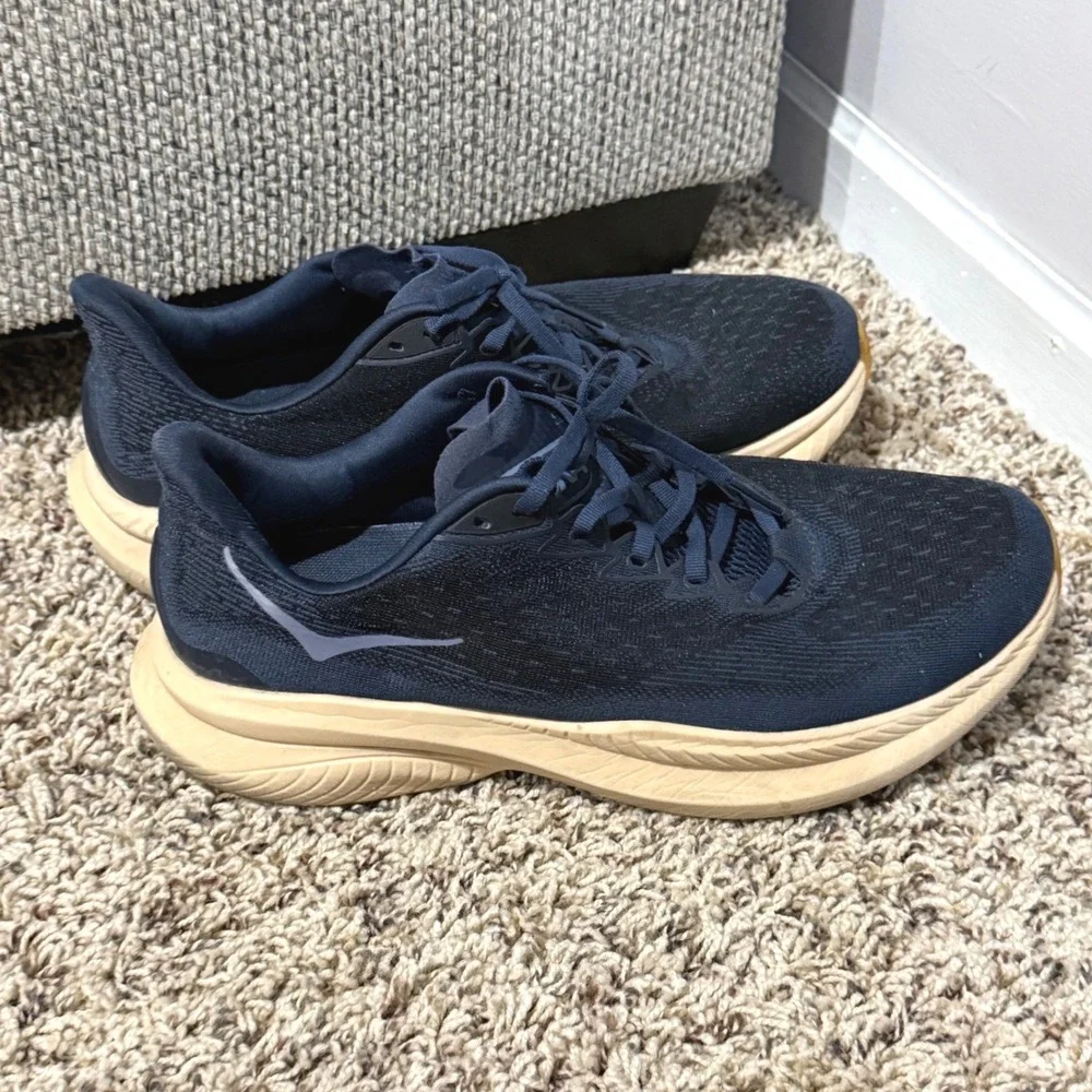 Hoka Mach 6 Mens 10.5 Navy Oat Milk Running Shoes Sneakers 1144032 VCK